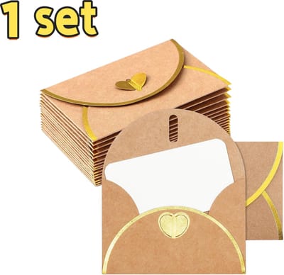 1 set - 15 kraftpapieren enveloppen - met hartvormige sluiting - met wit karton - om brieven in te schrijven - geschikt voor cadeaubonnen, visitekaartjes, kleine bedankkaartjes, cadeaulabels - 10,5*7,1 cm - kaki
