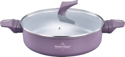 Swiss Haus® LLC28T Hapjespan Inductie met Deksel - Ø 28 cm / 4.6 Liter - PFAS Vrij - Hapjespannen Voor Alle Warmtebronnen - Braadpan Met Sapphire™ Antiaanbaklaag - Paars