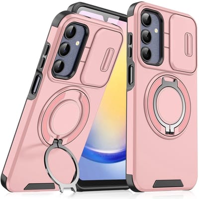 Armor Tough [360° draaibare ringstandaard] [compatibel met Magsafe] Hoesje Geschikt voor: Samsung Galaxy A15 - Ingebouwde dia camera cover - Hybrid - Roze