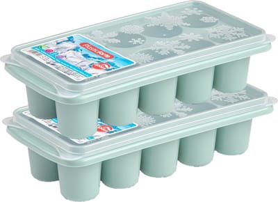 Plasticforte ijsklontjes bakjes - grote ijsblokken van 6.5 cm - 2x stuks - trays met deksel van 10 vakjes - kunststof - groen