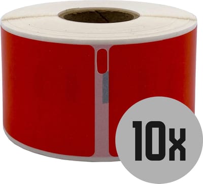 DULA Dymo kompatible Etiketten, S0722400 99012, 36 x 89 mm, Rot, Permanent, 10 Rollen, 260 Etiketten pro Rolle