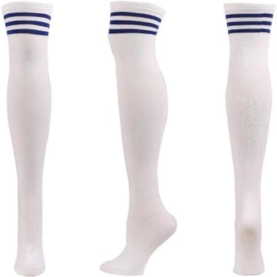 JK Dames Cosplay Sokken Roze Witte Strepen Lolita Lange Sokken Over de Knie Dijhoge Sokken Dames Compressiesokken Hoge Kwaliteit Praktisch Dagelijks Gebruik One Size white
