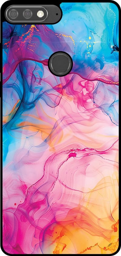 Smartphonica Telefoonhoesje Geschikt voor Huawei Y7 Prime (2018) met Regenboog Acryl Marmer Opdruk - TPU Backcover Case Rainbow Acrylic Marble Design geschikt voor Huawei Y7 (2018)