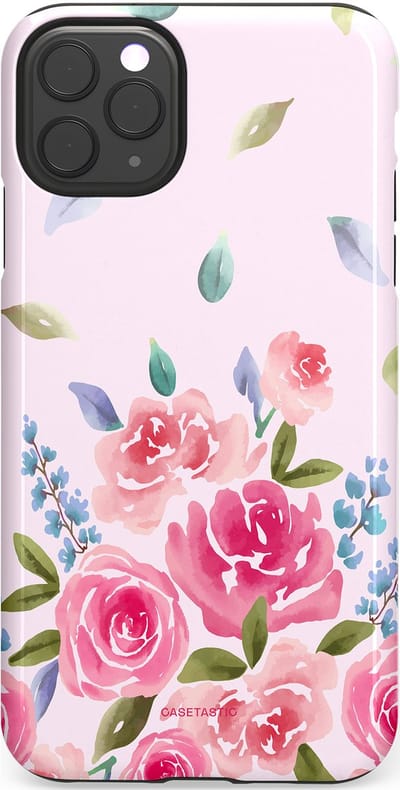 Casetastic hoesje geschikt voor Apple iPhone 11 Pro Max - Dubbellaagse bescherming - Aquarel Bloesem - Fashion Case - Lichtroze Lila Saliegroen