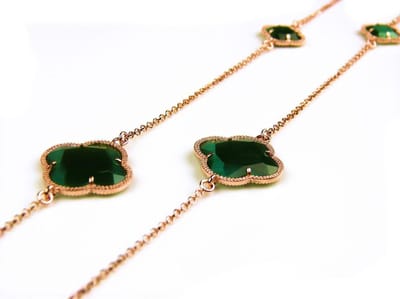 model Fiori gesloten klavers collier in zilver roze verguld donkergroene klavers