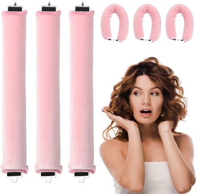 Dailygoods - Krultang zonder hitte, 3 stuks, voor 's nachts, grote krullen voor golvende krulstyling, krulspelden zonder hitte, doe-het-zelf styling voor kort en lang haar (roze)