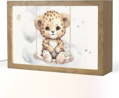 Nachtlampje 30x20 cm - Kinder lampje - Luipaard - Dier - Kinderen - Tafellamp kinderkamer - Slaapkamer lamp - Bedlamp kinderen - Kinderlampje stopcontact - Wandlamp babykamer - Nachtlampjes