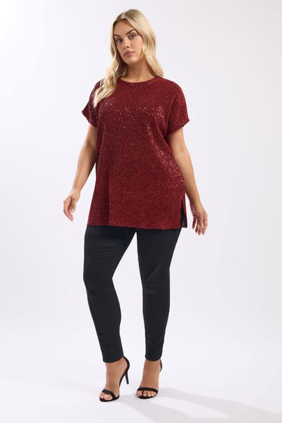 Yours Rood Tshirt Met Pailletten En Aangeknipte Mouwen Size 42