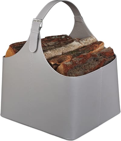 Stevige Houtmand voor Binnen - Kunstlederen Mand met Hengsel - 37 Liter - Donkergrijs