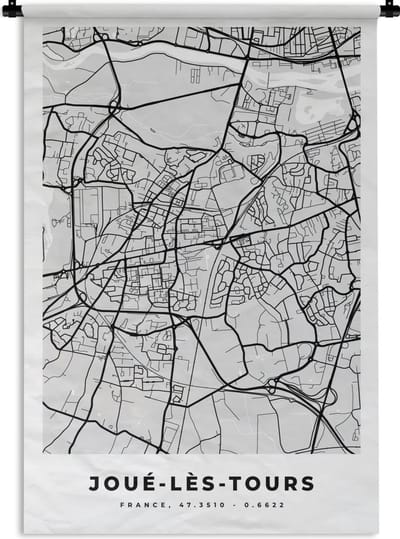 Wandkleed - Wanddoek - Kaart – Stadskaart – Joué-lès-Tours - Plattegrond – Frankrijk - 120x180 cm - Wandtapijt