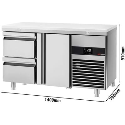 GGM Gastro Kühltisch PREMIUM - 1400x700mm - mit 1 Tür - 2 Schubladen - inkl. Schneideplatte Weiß
