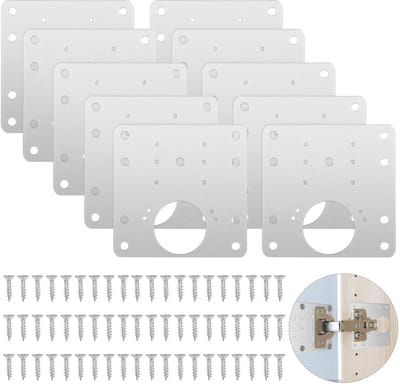 10 stuks scharnierreparatieplaten, roestvrij stalen reparatieset 9 x 9 cm met schroeven reparatiestuk voor zijscharnierplaat, kastdeur, kastscharnieren, scharnierreparatie
