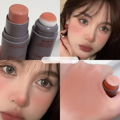 Éponge à double tête Fard à joues monochrome en poudre pour lèvres et joues Double usage Durable Mat Naturel Rouge Poudre Fard à joues en bâton Light Natur
