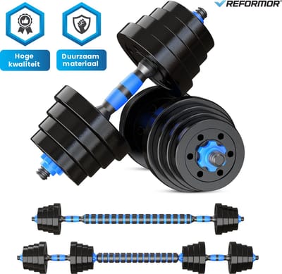 Reformor® - Halterset - Dumbells Set - Verstelbare Dumbells – 15KG - Halterstang Met Gewichten – Blauw