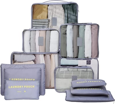 SnelShoppen - 12-delige Koffer Organiser Set - Packing Cubes, Reizen Accessoires, Opbergzakken voor Koffers, Cosmetica, Schoenenzakken, Grijs