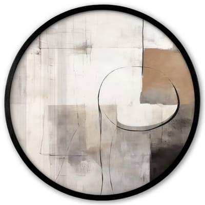 Poster in lijst Rond - Fotolijst 40x40 cm - Posters - Abstracte kunst - Industrieel - Wit - Grijs - Ronde posterlijst zwart - Decoratie - Wanddecoratie woonkamer - Muurdecoratie slaapkamer