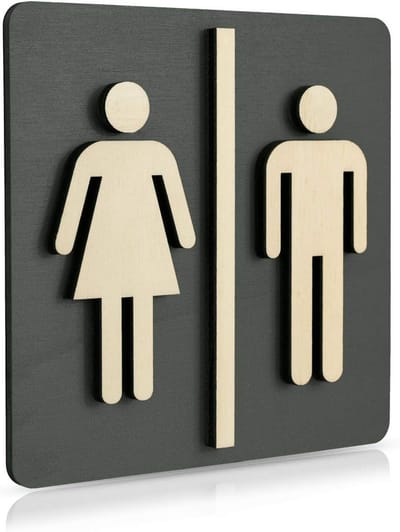 WC bord walnoot donker hout toiletpictogram deurplaat voor dames en heren