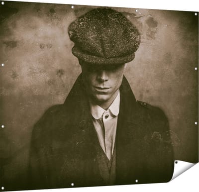 Gards Tuinposter Engelse Gangster uit Jaren 1920 - Zwart Wit - 150x120 cm - Tuindoek - Tuindecoratie - Wanddecoratie buiten - Tuinschilderij