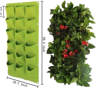 Verticale plantenzakken - verticale tuin - balkon - buiten - duurzaam vilt ECO - groen - 2 x 18 vakken - hangende plantenzakken - Kruidentuin - Moestuin - Verticale tuin - plantjes - ademend - waterdoorlatend - eenvoudig te bevestigen