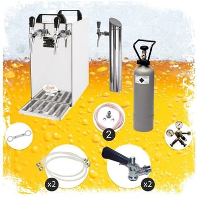 Complete set - Biertap - Kontakt 40 - 2-kraans, 50 liter/u - Beertender - Thuistap - Bierkoeler - met Fustkoppeling Type S, KeyKeg