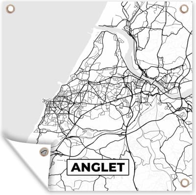 Tuin poster Anglet - Kaart – Stadskaart – Frankrijk – Plattegrond - Zwart wit - 200x200 cm - Tuindoek