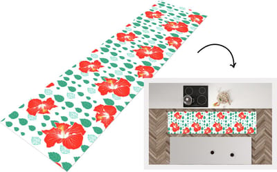 Keukenloper - Loper keuken - Hibiscus - Patronen - Hawaii - Bladeren - Bloem - 200x50 cm - Keukenloper vinyl