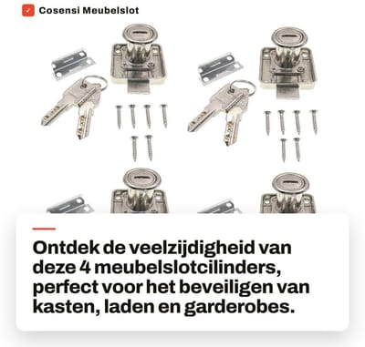 Dailygoods- Meubelslotcilinder 4x - Kast Slot - Ladeslot - Archiefkast Slot - Deurslot - Roestvrij Staal - Geschikt voor deuren tot 22 mm dik - Kastslot