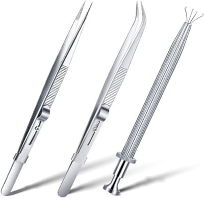 Pincet Set - Juweliers Gereedschap - Precisie Werk - Schuifsluiting Gekartelde Punten - 12-16.5 cm - Zilverkleurig