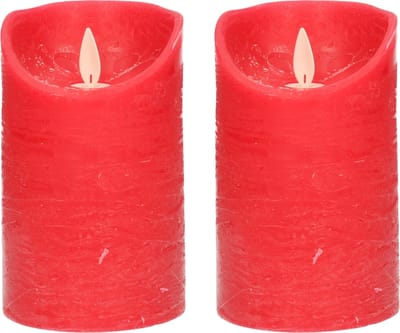 2x Rode LED kaarsen / stompkaarsen 12,5 cm - Luxe kaarsen op batterijen met bewegende vlam