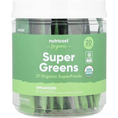 Nutricost, Organic Super Greens, Unflavored, 20 Stick Packs, 10 g (0.36 oz) Each