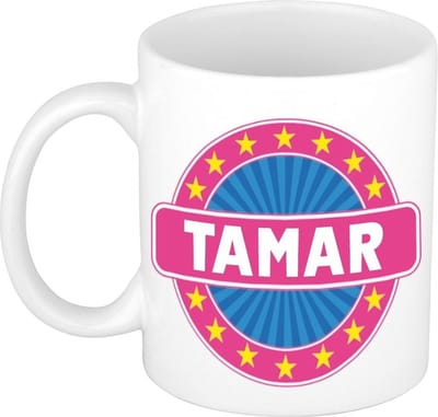Bellatio Decorations - Tamar voornaam - koffiemok - beker - wit/roze - 300 ml - Cadeau - Dames - Collega - Moederdag - Verjaardag