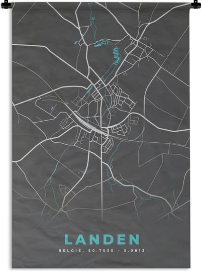 Wandkleed - Wanddoek - Stadskaart – Grijs - Kaart – Landen – België – Plattegrond - 120x180 cm - Wandtapijt