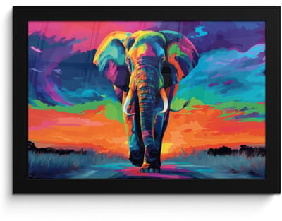 Poster in lijst - Fotolijst 30x20 cm - Posters - Olifant - Kleurrijk - Lucht - Abstract - Posterlijst zwart - Decoratie - Wanddecoratie woonkamer - Muurdecoratie slaapkamer