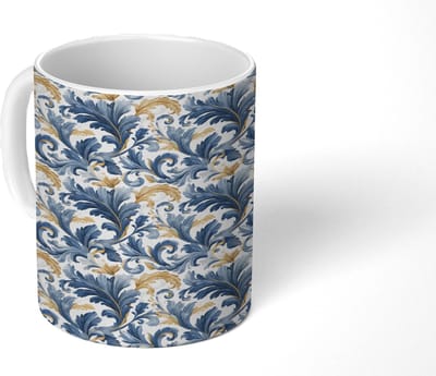 Mok - Koffiemok - Nautisch - Chic - Bloemig - Blauw - Goud - Mokken - 350 ML - Beker - Koffiemokken - Theemok