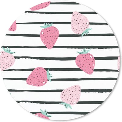 Muismat rond 20x20 cm - Mousepad Zomers - Aardbeien - Roze - Strepen - Ronde muismatten