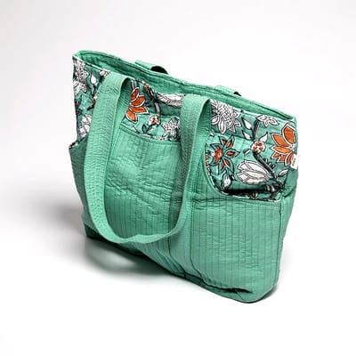 Cavill - Handgemaakte Katoenen Boodschappentas - Mintkleurig met Bloemenmotief - Duurzaam, Ruim en Praktisch - Stijlvolle Sieraden Koffer