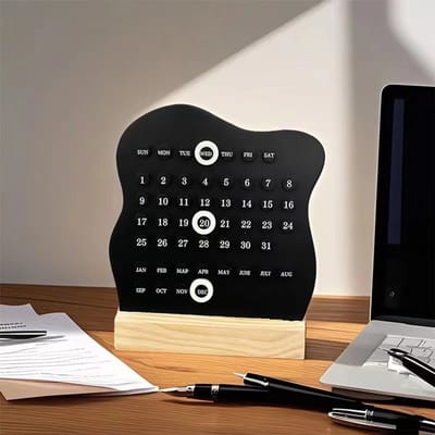 Retro bureaukalender, houten bureaukalenderstandaard, eeuwigdurende plannerkalender, Montessorikalender, datumplannerkalender, maand-, week- en datumweergave voor bureau, kantoor, huis en kamerdecoratie (zwart)