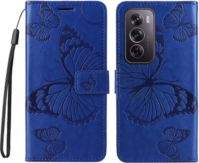 Coverup Hoesje - Geschikt voor OPPO Reno12 Pro Hoesje - Coverup Vlinders Book Case - Blauw