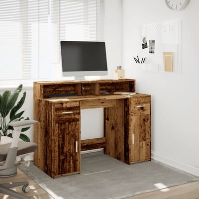 vidaXL - Bureau - met - LED-verlichting - 120x55x91 - cm - bewerkt - hout - oud - hout