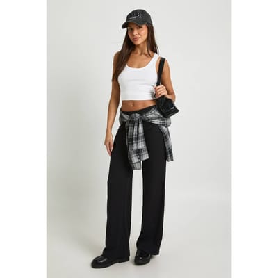 boohoo Dames Basic Rib Broek met rechte pijpen | Black | Maat: 6