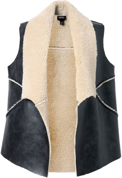 Ulla Popken - Dames - Bodywarmer imitatieleer teddyvoering spaghettikraag - Zwart - Maat 58+