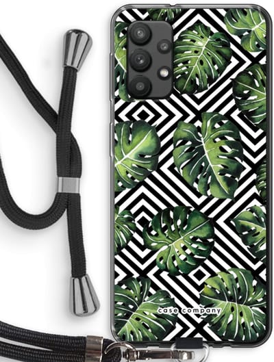 Case Company® - Hoesje met koord geschikt voor Samsung Galaxy A32 4G hoesje met Koord - Geometrische jungle - Telefoonhoesje met Zwart Koord - Bescherming aan alle Kanten en Over de Schermrand