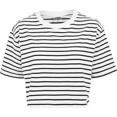 Urban Classics - Striped Oversized Crop top - S - Wit/Zwart