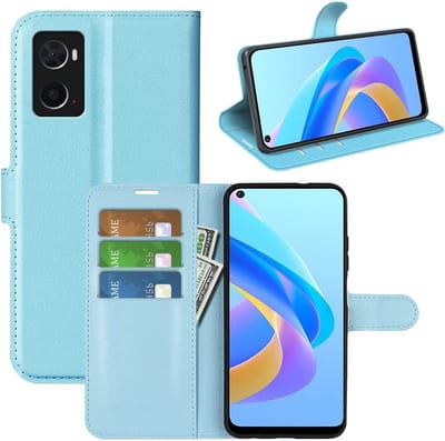 LuxeBass Hoesje geschikt voor Oppo A96 - Boekhoesje - Turquoise - Portemonneehoesje gsm hoesje - telefoonhoes - telefoonhoesjes