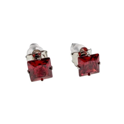 5mm Vierkante Zirkonia Oorknopjes Unisex - Zilverkleur RVS - Rode Oorbellen - Dames - Heren