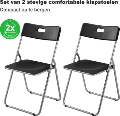 Bardi 2 Delige Klapstoelenset – Vouwstoelenset Stevige Kwaliteit, Weersbestending, 100KG Belastbaar. 44 x 45 x 79 cm. – ZWART