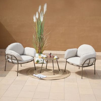 AXI Ziva Lounge Tuinset Beige – Ronde Tafel met 2 Loungestoelen – Inclusief Extra Dikke Kussens – Compacte Set voor Balkon, Terras of Kleine Tuin