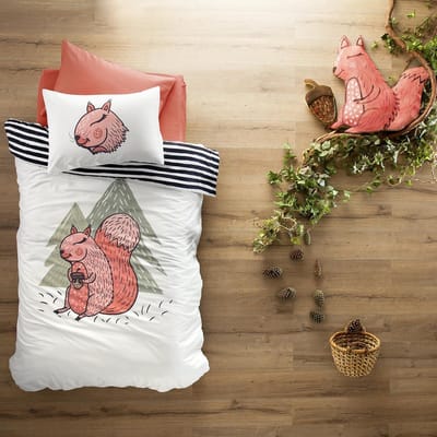 Little Hibboux dekbedovertrek Lovely squirrel katoen satijn 160x220 dierenprint eekhoorn