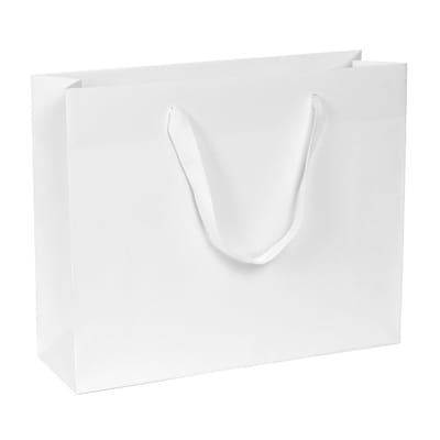 Papieren Tassen Wit - 42+13x37 cm - A3+ liggend - Luxe lintjes - Wit Kraft - Luxe Draagtas - 20 Stuks