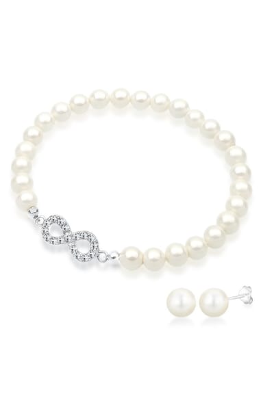 Elli - Sieraden Set - Dames Infinity met Zoetwater Gekweekte Parels en Kristallen in 925 Sterling Zilver - Dames